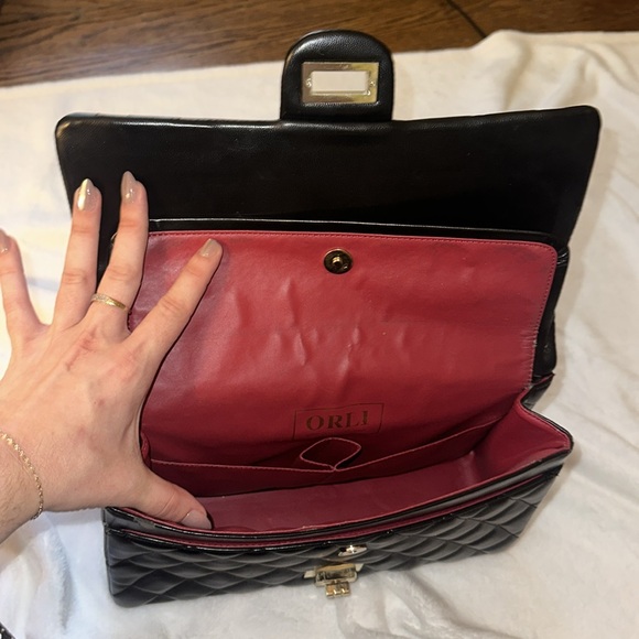 Orli Black Purse with an authentic Chanel Camelia Flower - Picture 7 of 10